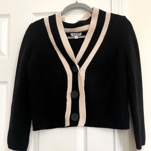 525 100% cotton varsity cardigan size small, black with cream colored stripes